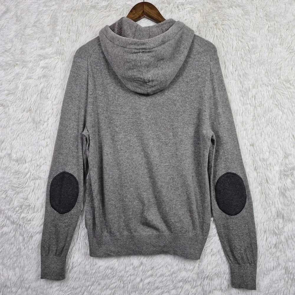 Banana Republic Mens Merino Wool Blend Full Zip Hoodie Gray Elbow Patch Medium